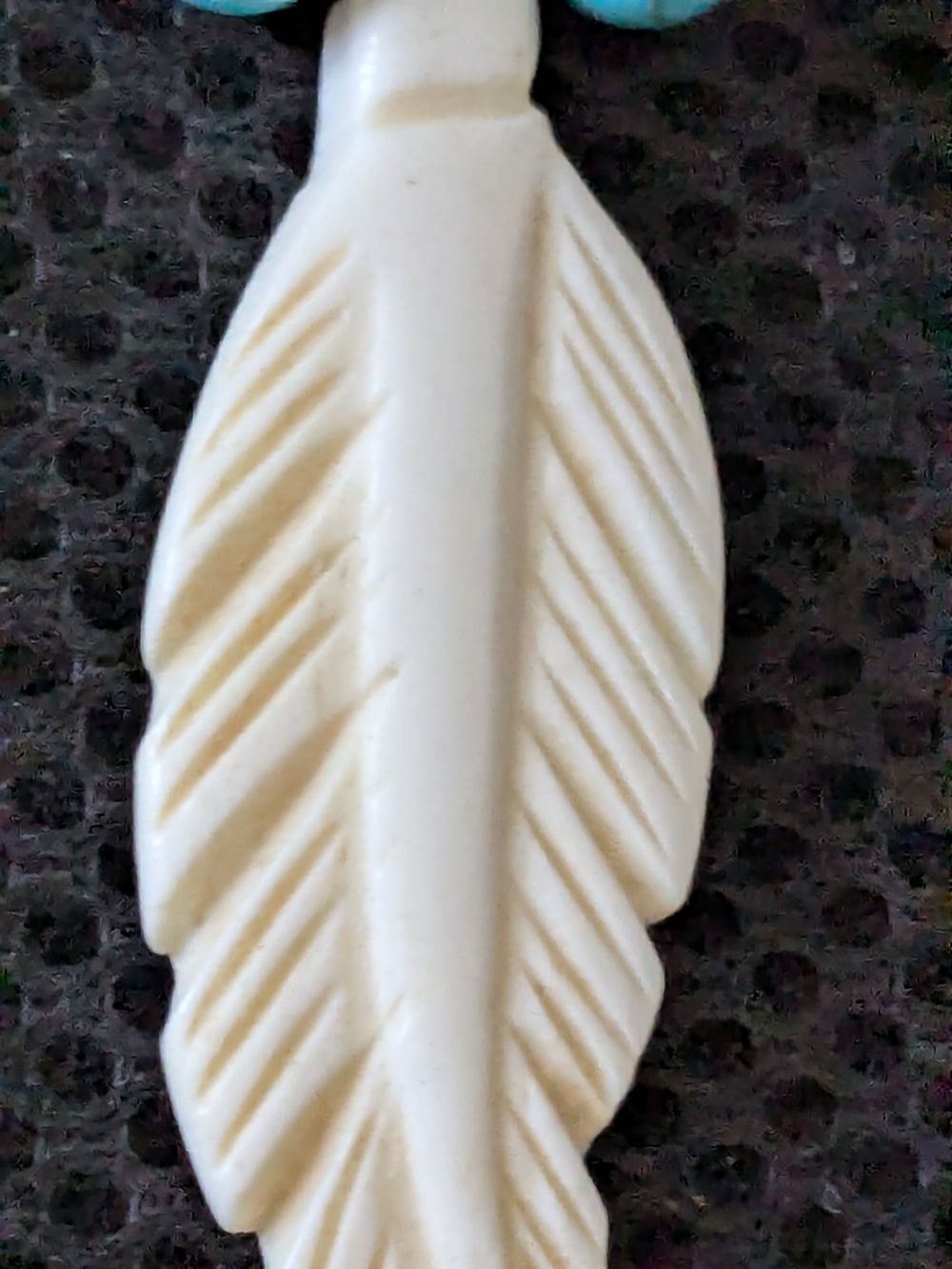 Native American Large Bone Carved Feather With Multicolor Beads Earrings - Picture 5 of 6